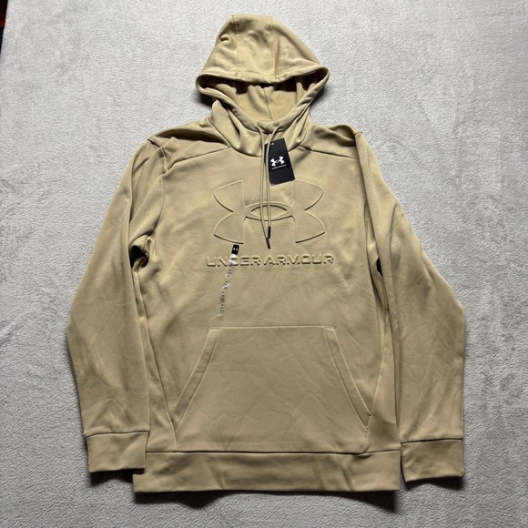 Under Armour Other - Under Armour Hoodie Mens Medium UA Armour Fleece Graphic HD Tan Logo NEW